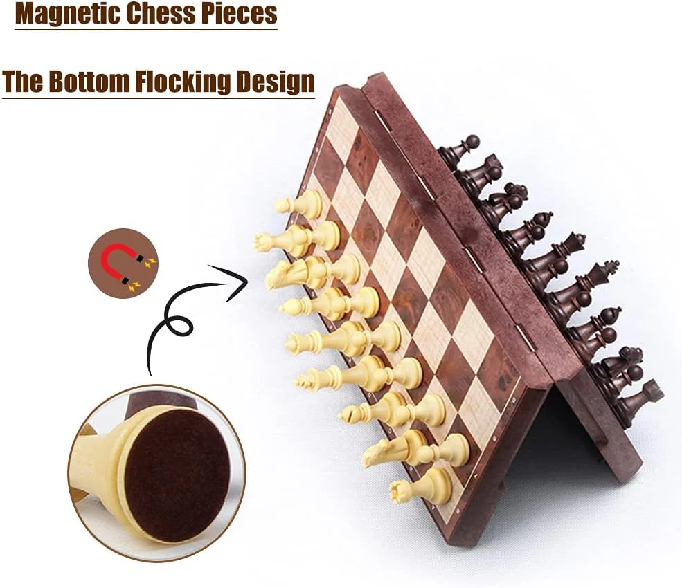بازی شطرنج با صفحه شطرنج تاشو مغناطیسی - 24 در 24 سانتی متر، اسباب بازی آموزشی / هدیه برای کودکان و بزرگسالان (بازی شطرنج)
