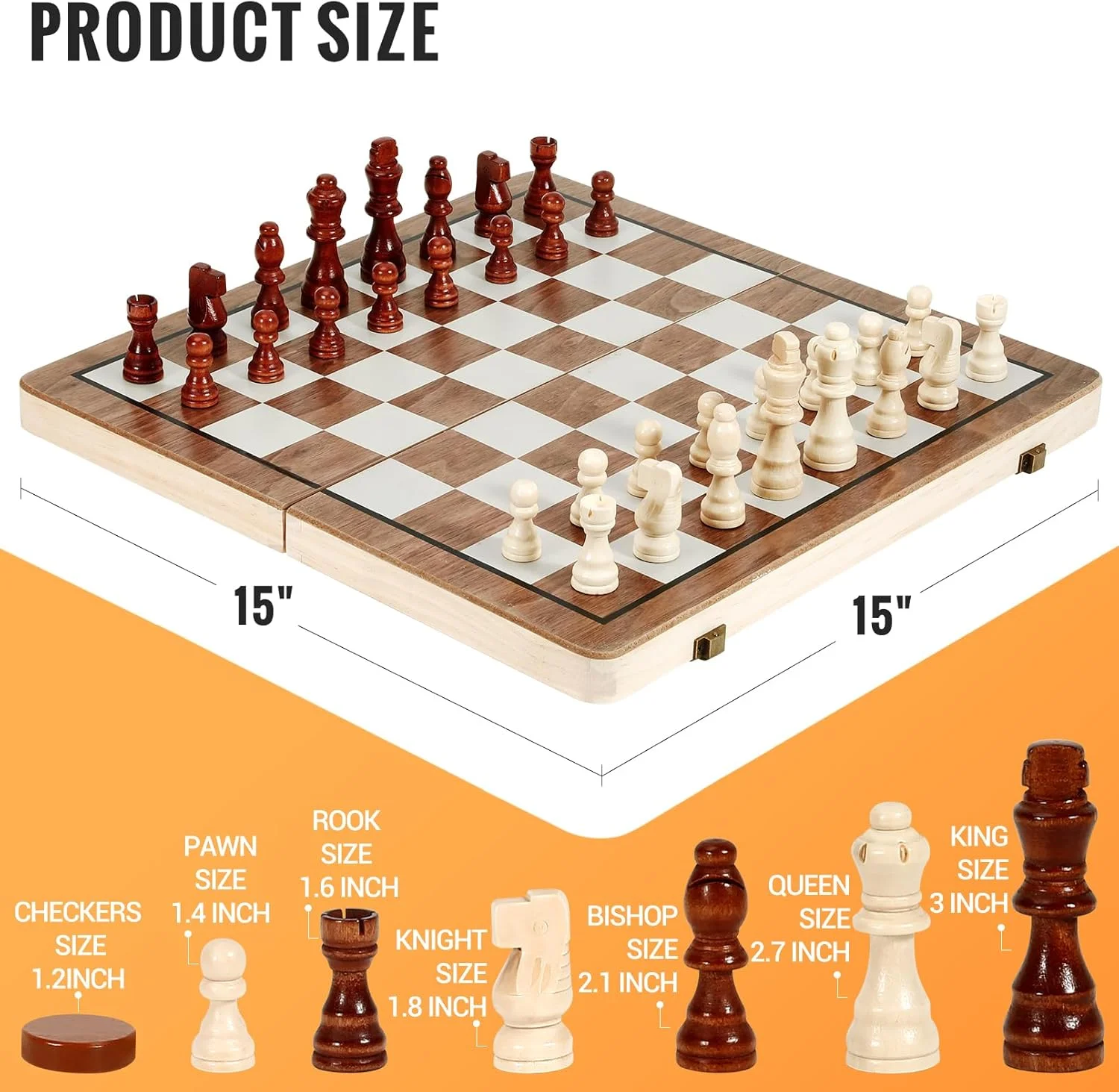 بازی شطرنج مغناطیسی چوبی، صفحه شطرنج دست ساز ساخته شده از چوب واقعی، بازی شطرنج 2 در 1، بازی شطرنج مغناطیسی با فضای ذخیره سازی، تاشو برای فعالیت های خانوادگی مهمانی، شطرنج مسافرتی