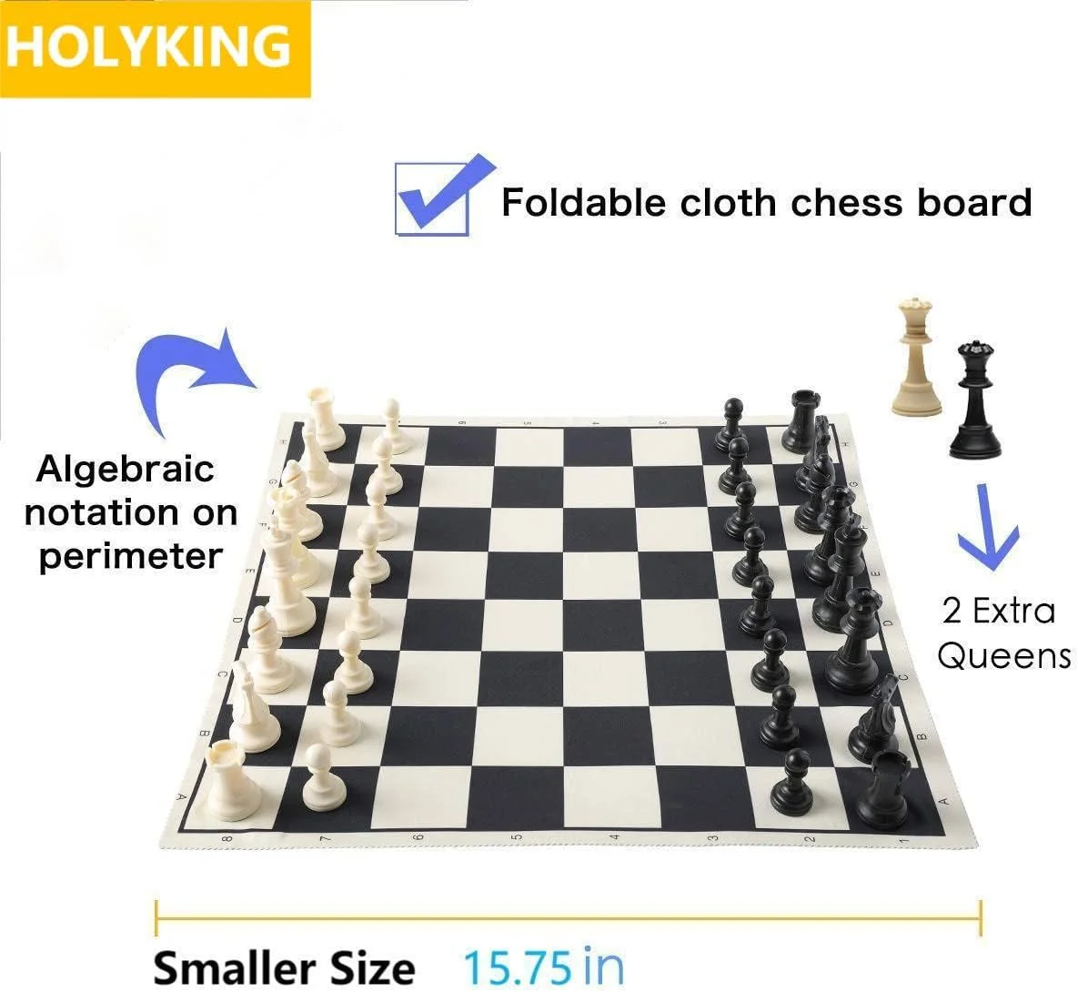 صفحه شطرنج کوچک HOLYKING، ست شطرنج پارچه ای با حمل آسان، ست بازی شطرنج مسافرتی قابل حمل، ست شطرنج ترکیبی رولی برای مبتدیان، کودکان و بزرگسالان