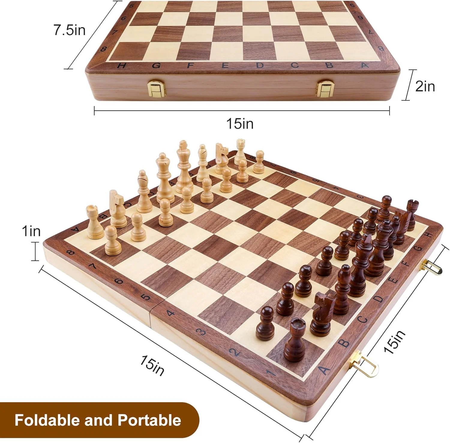 صفحه شطرنج مغناطیسی چوبی Gothink، بازی فکری تاشو قابل حمل 38x38 سانتی متر به همراه 32 مهره شطرنج چوبی برای بزرگسالان، کودکان، بازی مسافرتی و هدیه خانوادگی