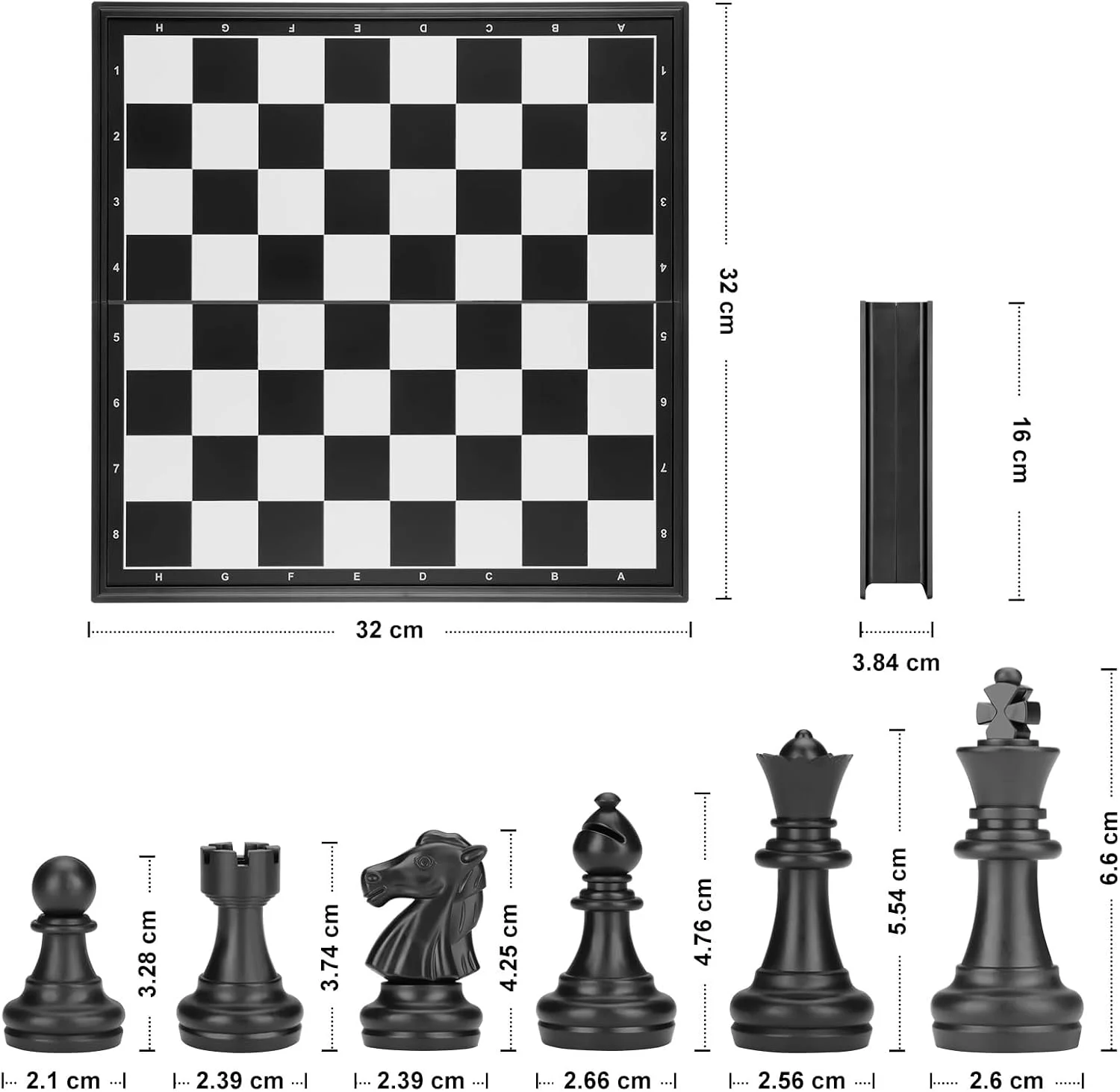 بازی شطرنج مغناطیسی، بازی شطرنج 3 در 1، صفحه شطرنج تاشو مناسب کودکان 6 سال به بالا، بازی شطرنج مسافرتی با صفحه شطرنج قابل حمل، سیاه و سفید، 32 x 32 سانتی متر