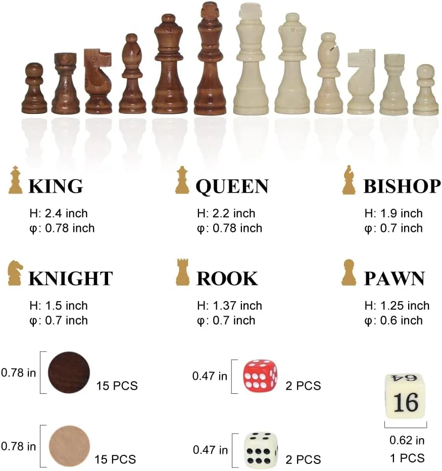 مجموعه بازی چوبی شطرنج، چکرز و تخته نرد GOTHINK، مجموعه بازی و اسباب بازی مسافرتی کلاسیک و سنتی برای کودکان، بزرگسالان و خانواده