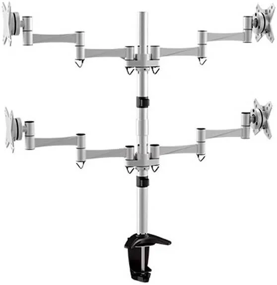 پایه رومیزی چهار مانیتوره آلومینیومی Newstar 91-LDT02C048، مناسب برای مانیتورهای 13 تا 27 اینچ، حداکثر وزن 8 کیلوگرم، قابلیت چرخش و شیب 90 درجه، صفحه VESA با چرخش 360 درجه، مدیریت کابل، نقره ای | 91-LDT02C048