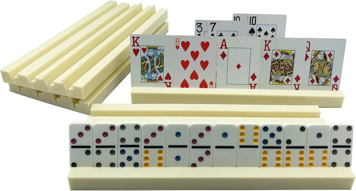 مجموعه ۴ عددی نگهدارنده پلاستیکی دومینو Yuanhe، قفسه دومینو، سینی دومینو - عالی برای بازی های دومینو و بازی با کارت در خانه - دومینو شامل نمی شود