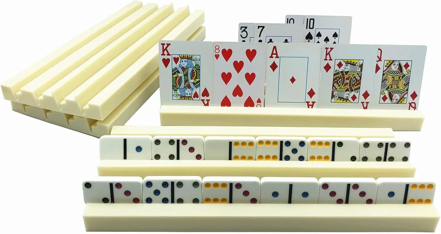 مجموعه ۴ عددی نگهدارنده پلاستیکی دومینو Yuanhe، قفسه دومینو، سینی دومینو - عالی برای بازی های دومینو و بازی با کارت در خانه - دومینو شامل نمی شود