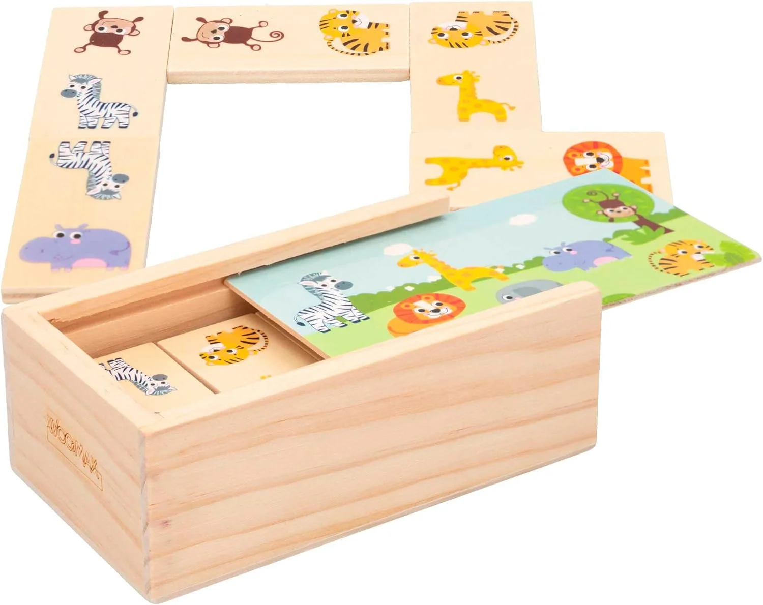 دومینو حیوانات جنگل کودکان WOOMAX 46461 - اسباب بازی آموزشی کودکان - شامل 30 قطعه ساخته شده از چوب طبیعی و پایدار - بازی های تخته ای