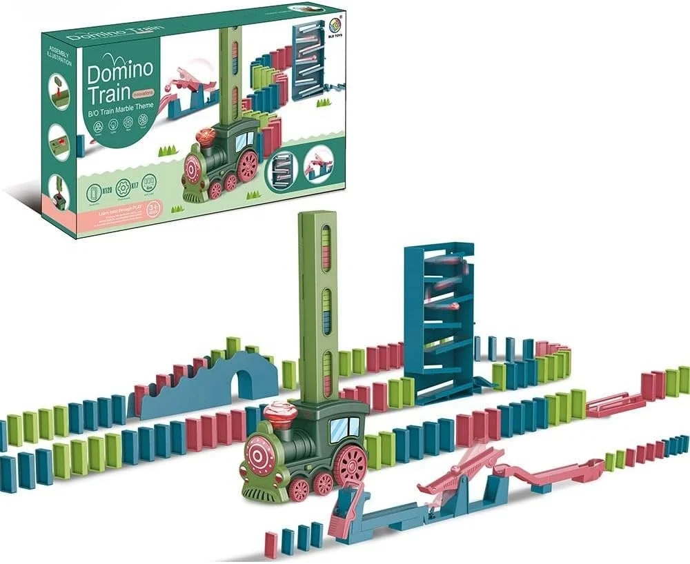 مجموعه قطار دومینو TOY GARDEN با قطار برقی، ۴۰ قطعه دومینو رنگارنگ، ۹ لوازم جانبی بازی، جلوه های صوتی بخار، نورپردازی، بازی ساخت مسیر خلاقانه، هدیه ای برای کودکان، بازی پازل مسیر دومینو