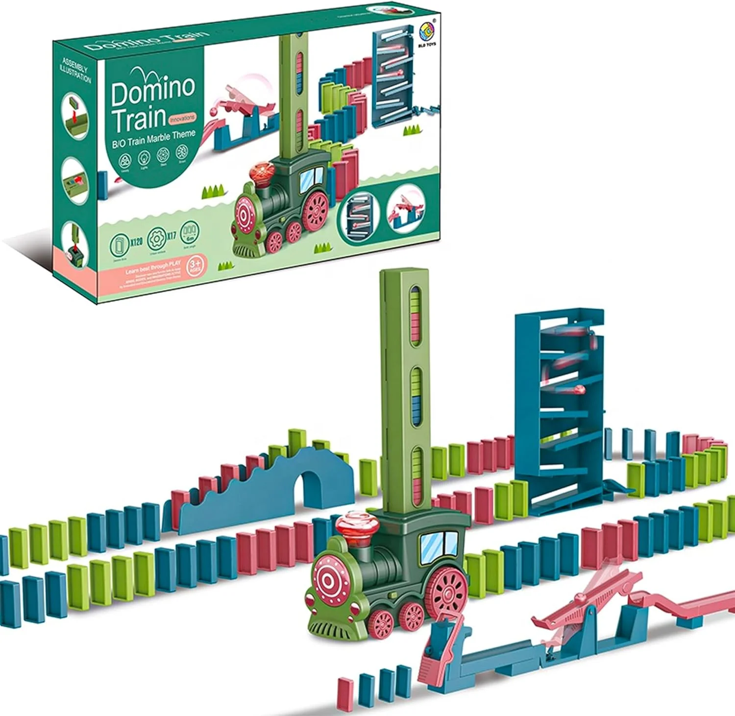 ست قطار دومینو چیدنی اتوماتیک VersaMarts – اسباب بازی بلوک های چیدنی با نور و موسیقی