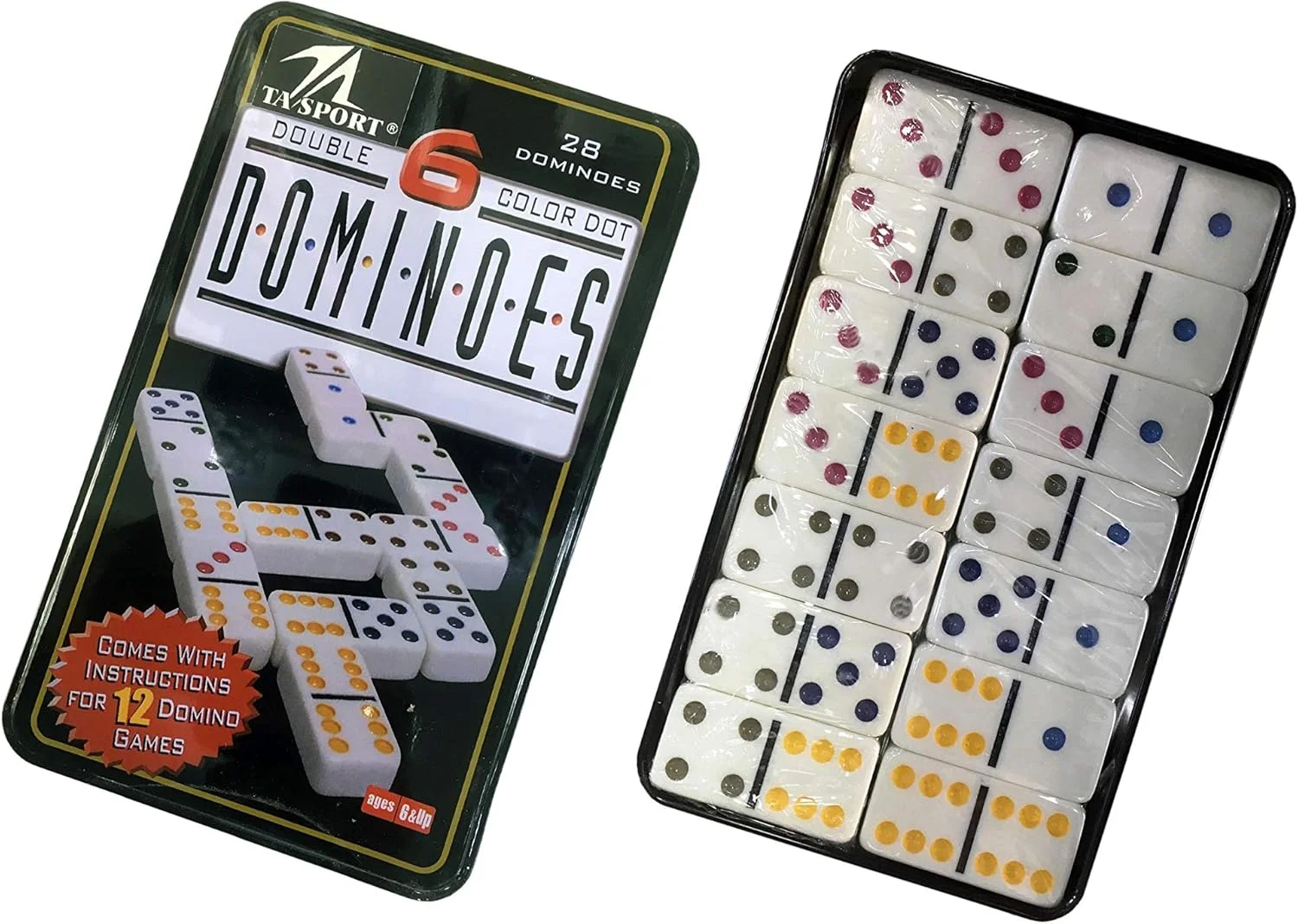 دومینو 28 قطعه ای نقطه رنگی دابل 6 تی.ای اسپرت به همراه دفترچه راهنمای 12 بازی دومینو
