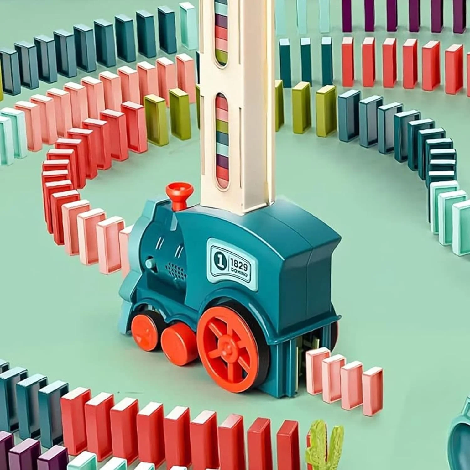 مجموعه قطار دومینو کودک سولفار، 60 قطعه اسباب بازی بلوک دومینو اتوماتیک برای پسران و دختران 3 تا 8 ساله، مجموعه بازی آموزشی سرگرم کننده