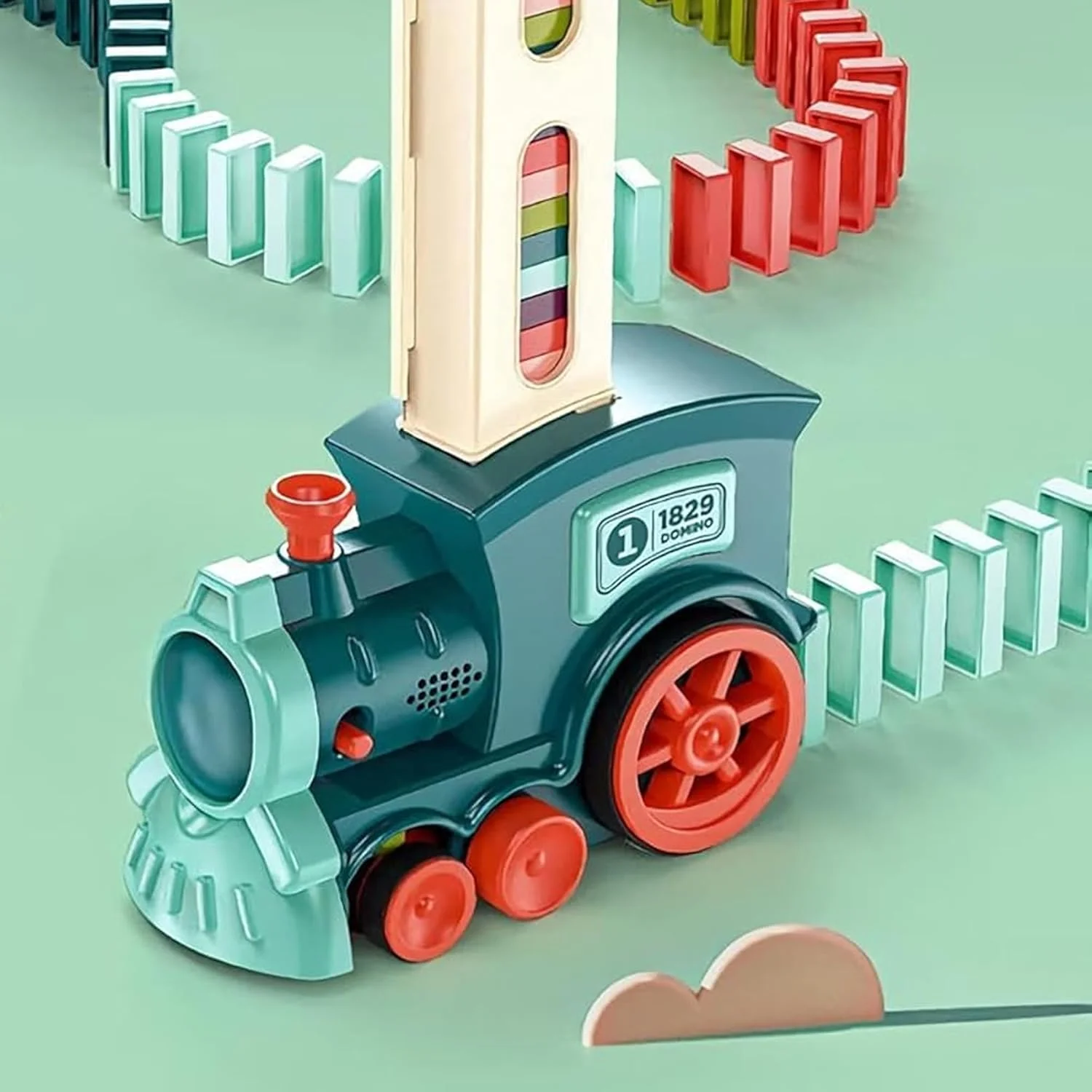 مجموعه قطار دومینو کودک سولفار، 60 قطعه اسباب بازی بلوک دومینو اتوماتیک برای پسران و دختران 3 تا 8 ساله، مجموعه بازی آموزشی سرگرم کننده