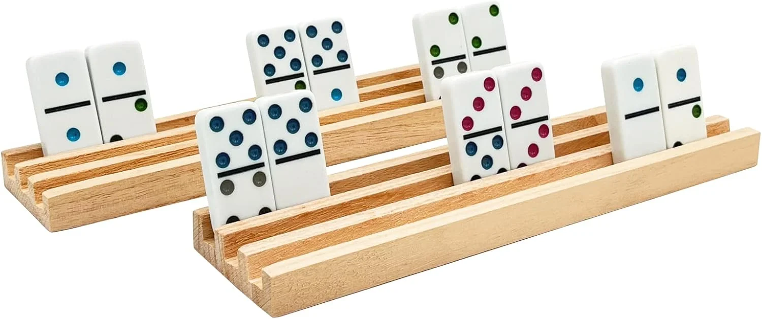 مجموعه ۸ عددی پایه/نگهدارنده چوبی دومینو - نگهدارنده های طبیعی دومینو برای بازی های قطار مکزیکی، چیکن فوت و سایر بازی های دومینو - دومینوها شامل نمی شوند