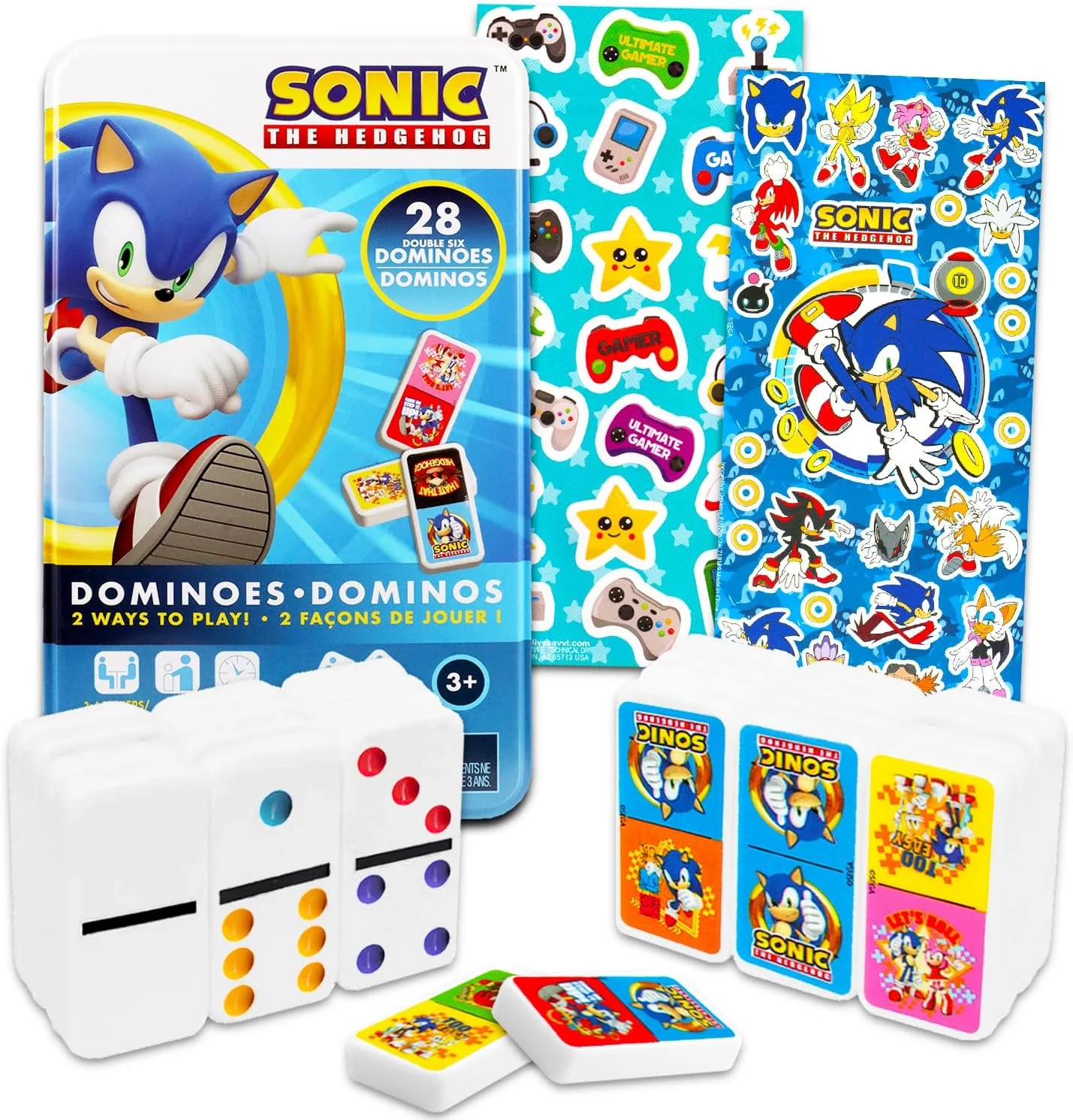 مجموعه دومینو سونیک خارپشت - بسته بازی دومینو سونیک به همراه استیکر و موارد دیگر | بازی های سونیک برای کودکان، پسران، دختران