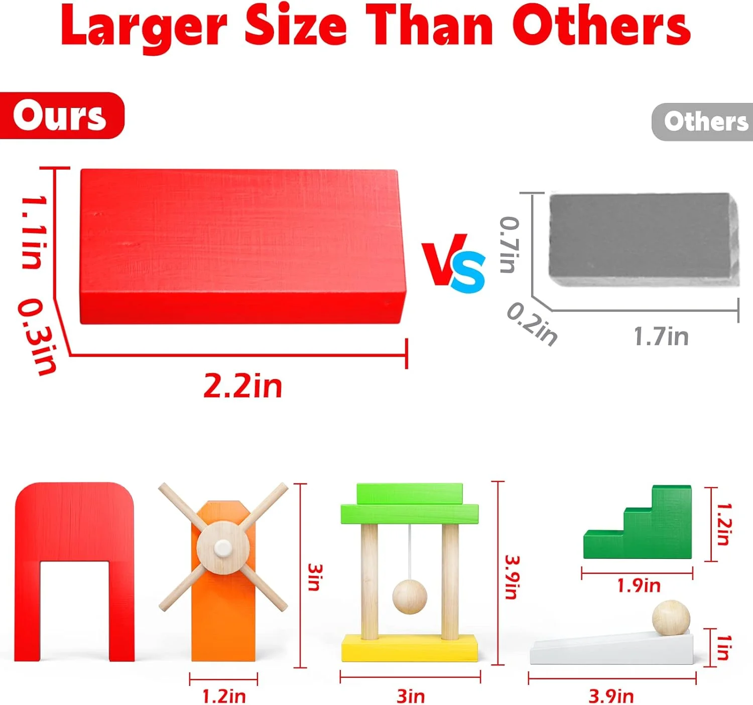 دومینوهای بزرگ PEBIRA برای کودکان، مجموعه دومینو چوبی شامل 200 قطعه بلوک دومینو رنگارنگ، 10 ترفند افزودنی و 1 کیف نگهداری، دومینوهای ساختمانی فله، هدیه کیت برای پسران دختران