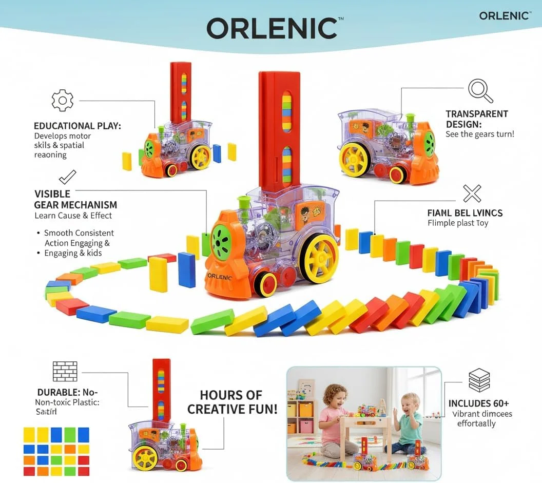 مجموعه اسباب بازی قطار دومینو 120 قطعه ای با نور و صدا، مدل قطار رالی دومینو چیدمان خودکار، اسباب بازی های آموزشی ساخت و ساز و چیدن برای کودکان، بازی ساختنی تعاملی STEM، سنین 3 سال به بالا