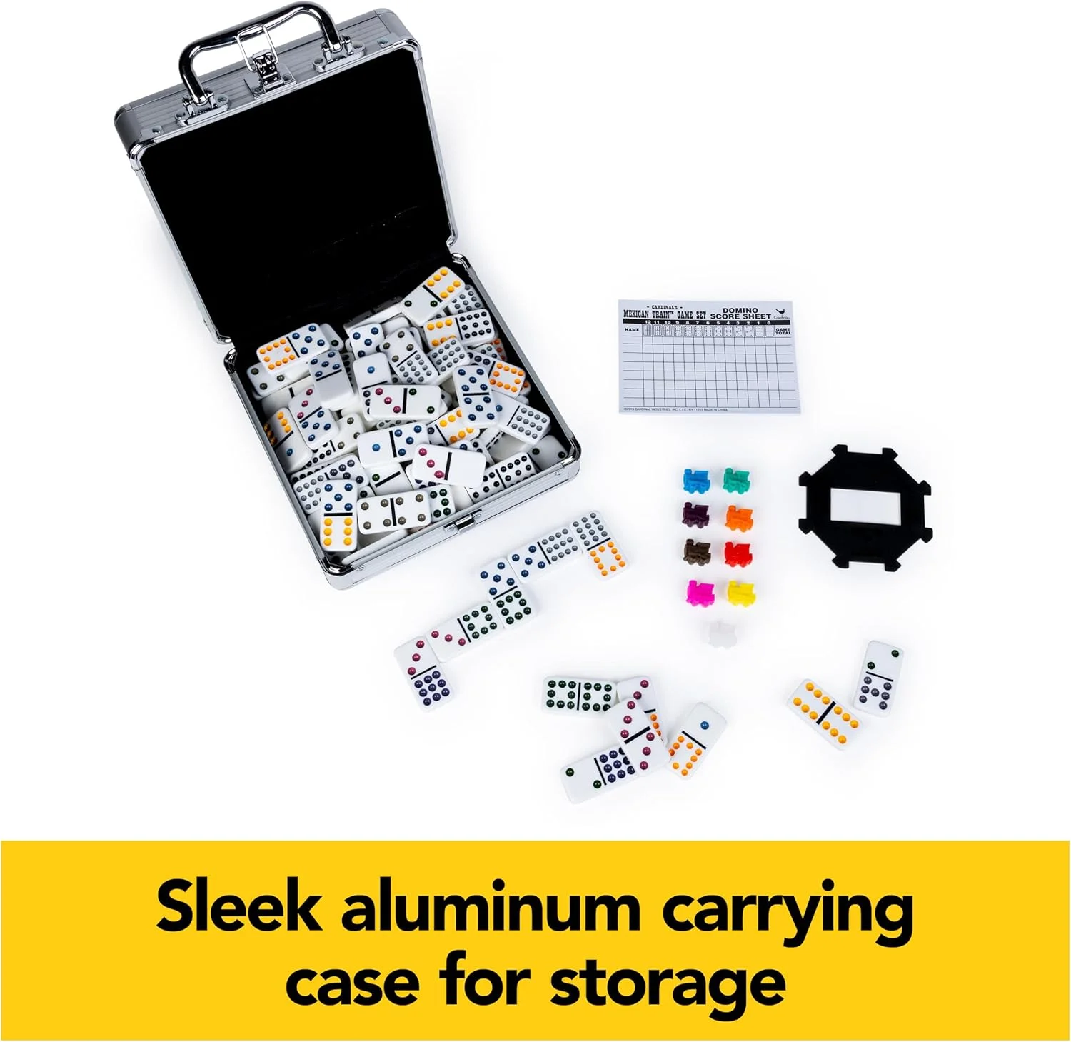 بازی فکری دومینو قطار مکزیکی Spin Master Games در جعبه آلومینیومی، مناسب برای شب بازی خانوادگی، هدیه برای نوجوانان، برای سنین 8 سال به بالا