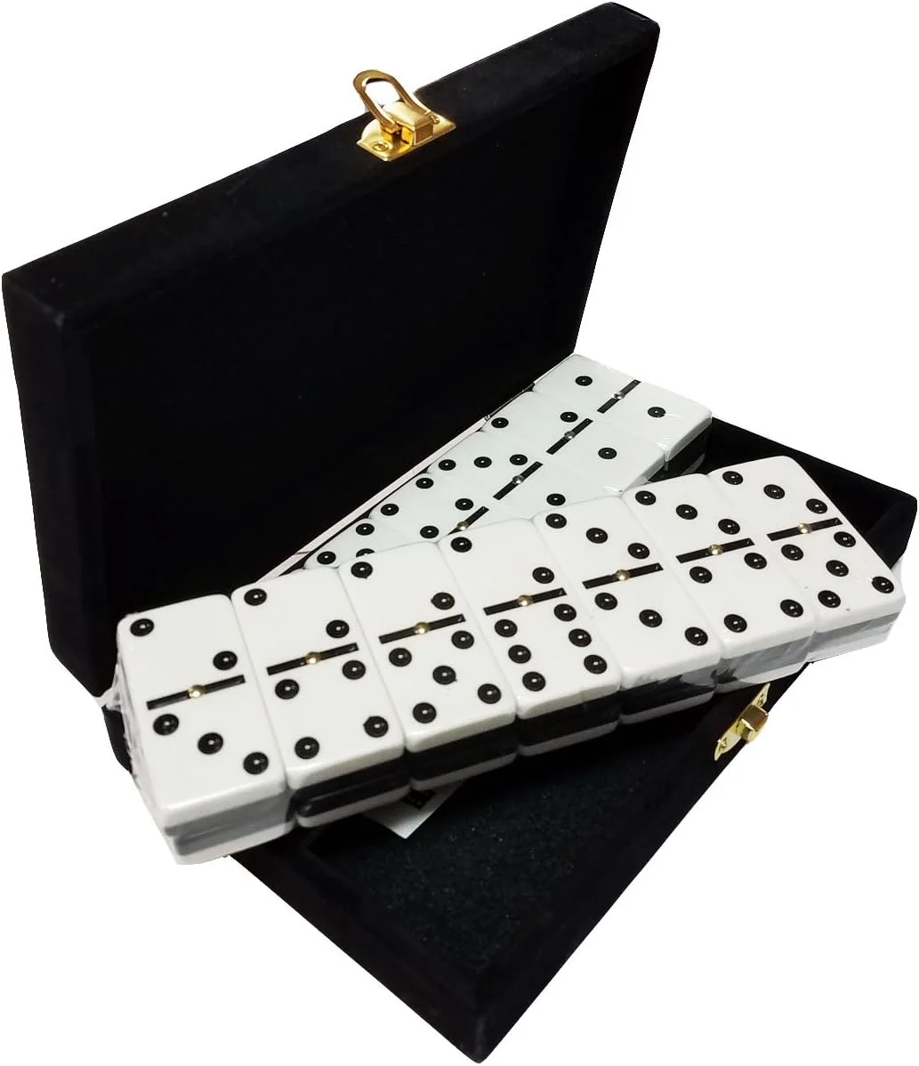 دومینو مارون دوبل شش - کاشی دو رنگ مشکی و سفید سایز جامبو مسابقاتی به همراه محور در جعبه مخملی لوکس