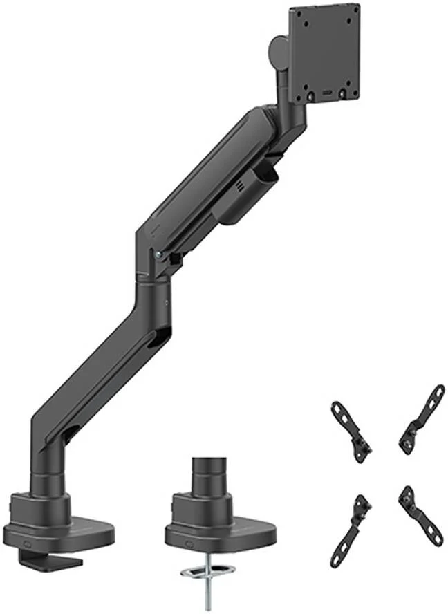 بازوی مانیتور سنگین SilverStone ARM15B 57 اینچی با طراحی فنر گازی سنگین و قابلیت تنظیم چند منظوره، سایز صفحه نمایش 24 تا 57 اینچ، حداکثر وزن تا 27 کیلوگرم، گیره / گرومت، مشکی | SST-ARM15B
