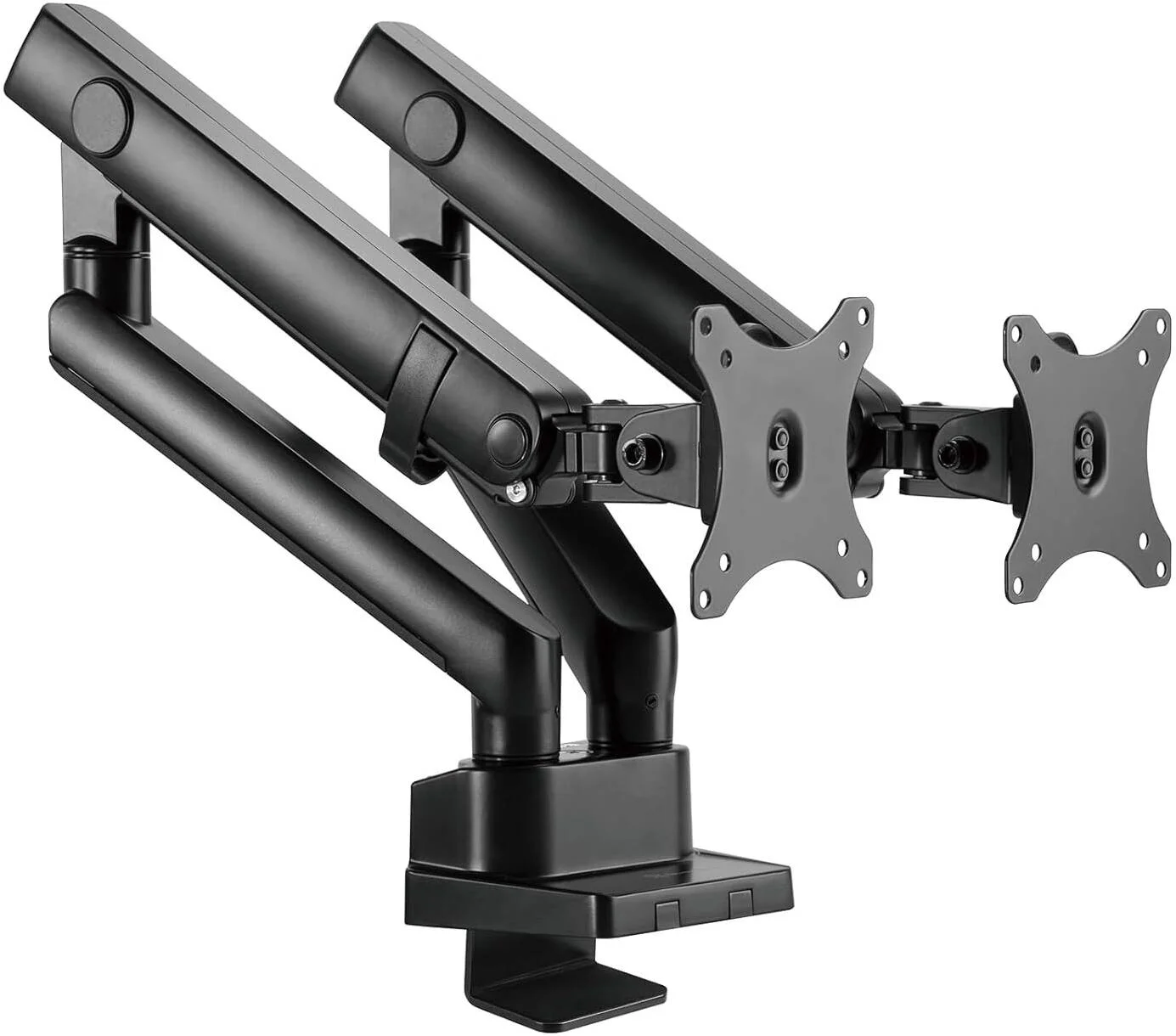 بازوی نگهدارنده دو مانیتوره سیلوراستون مدل ARM25 با طراحی فنر مکانیکی و قابلیت تنظیم چندگانه، مناسب برای مانیتورهای تا سایز 32 اینچ و وزن 9 کیلوگرم، استاندارد رابط نصب VESA، سوراخ نصب 100 میلی‌متری، مشکی SST-ARM25