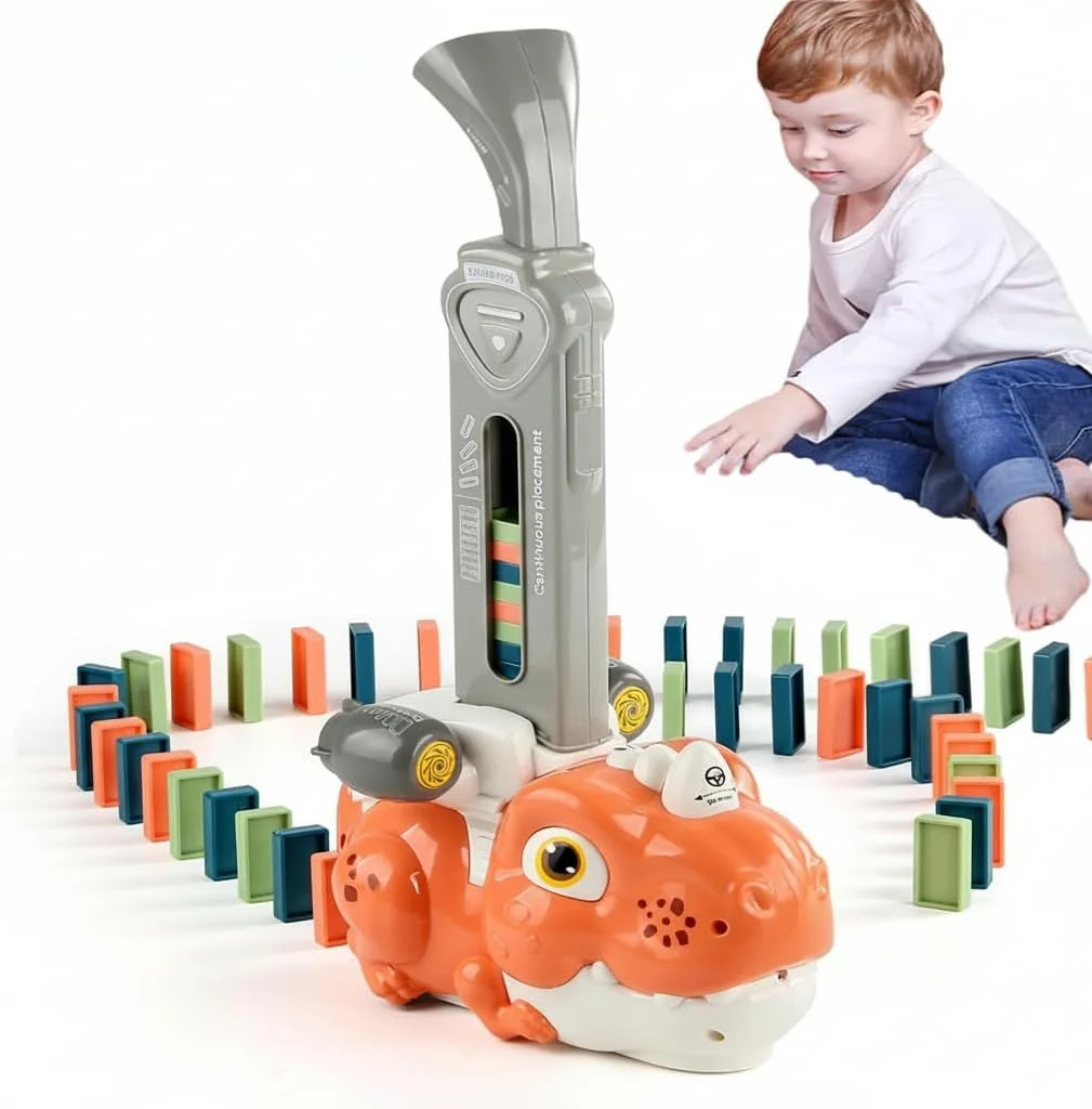 ست اسباب بازی قطار دومینو KASTWAVE شامل 180 قطعه برای کودکان، ست بلوک قطار دومینو اتوماتیک کودکان، اسباب بازی های چیدنی دومینو مونته سوری، هدیه تولد برای پسران و دختران 3+ ساله، بازی مناسب کودکان 6-8 ساله