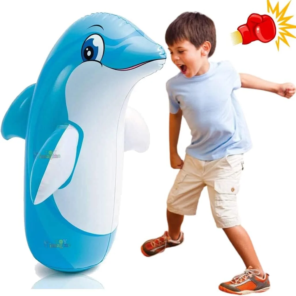 اسباب بازی دلفین بادی سه بعدی | پایه آبی و بادی برای کودکان نوپا | کیسه بوکس PVC برای کودکان | اسباب بازی فعالیت برای کودکان 3 سال به بالا