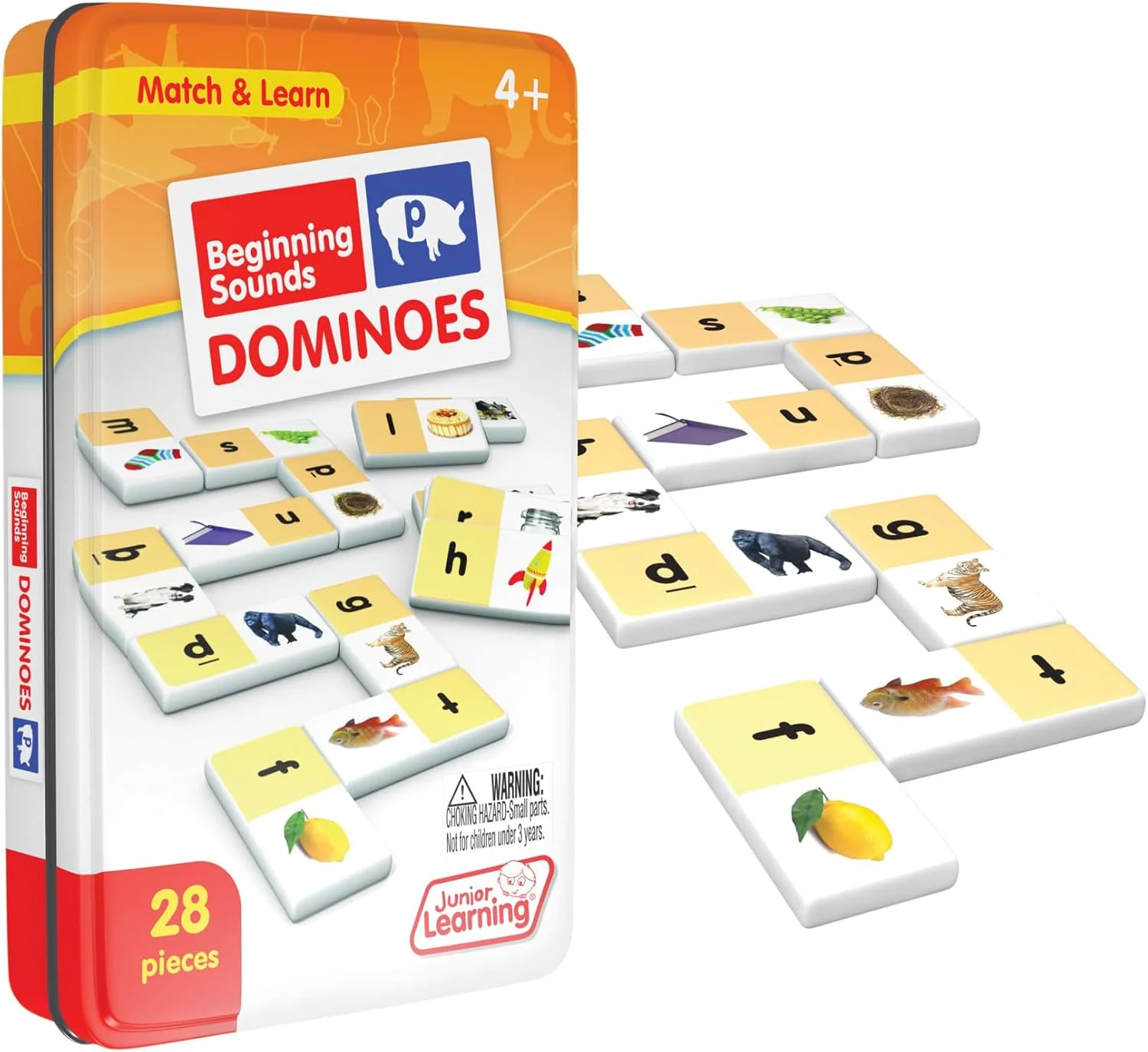 دومینوهای آموزشی صداهای آغازین جونیور لرنینگ، بازی های اکشن آموزشی، چند رنگ (JL492) مناسب برای ۴۸ ماه تا ۹۶ ماه