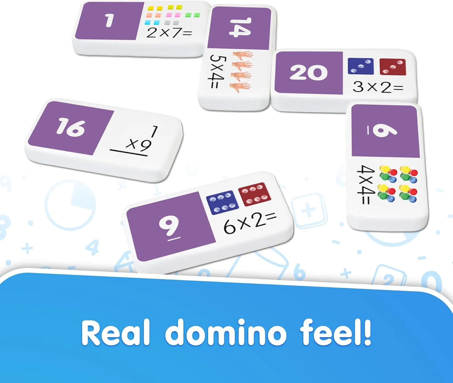 دومینوهای ضرب جونیور لرنینگ | بازی تطبیق و یادگیری اعداد | 28 قطعه در جعبه فلزی بادوام | 1-4 بازیکن، 7-9+ سال، سال سوم-چهارم