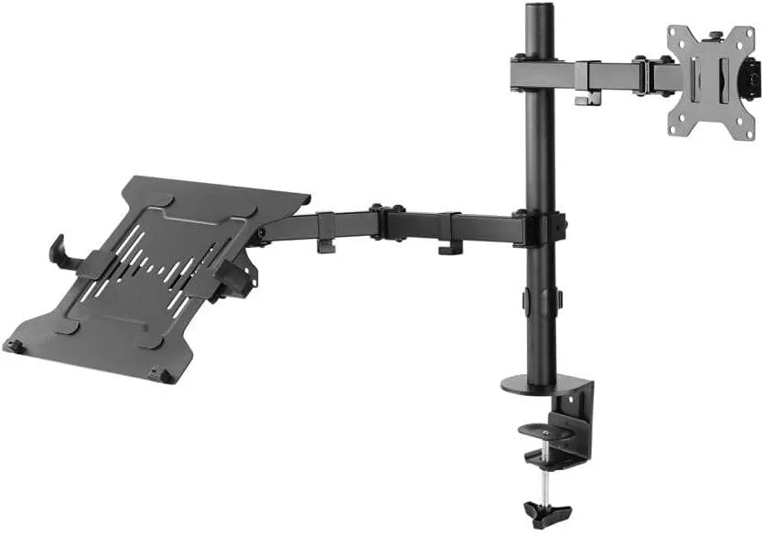 پایه مانیتور رومیزی Skill Mount به همراه نگهدارنده لپ‌تاپ، پایه مانیتور LED/LCD تک بازویی متحرک، پایه لپ‌تاپ قابل تنظیم، مشکی مات.