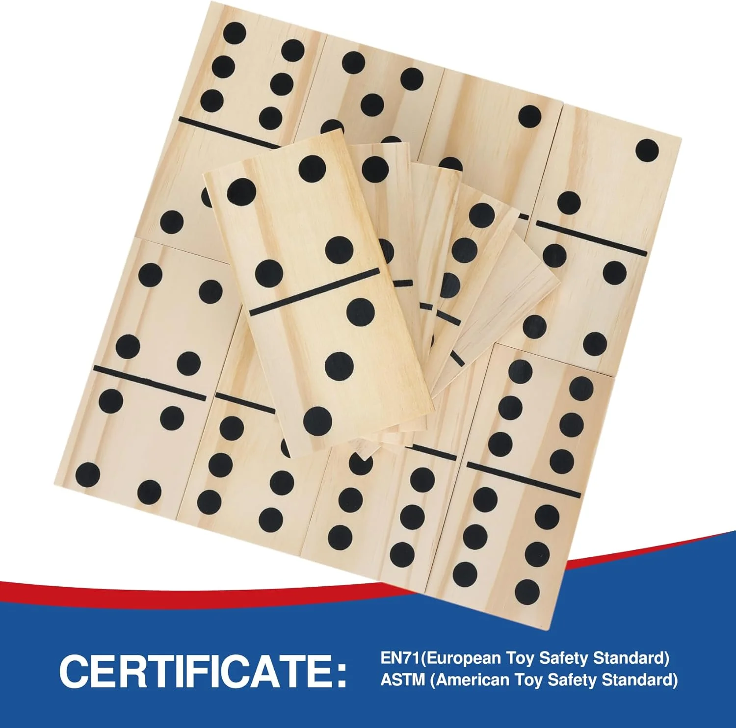 مجموعه دومینو چوبی بزرگ GOTHINK برای بزرگسالان و کودکان، 28 قطعه دومینو چوبی طبیعی جامبو با نقطه های مشکی برای بازی های مهمانی خانوادگی تولد/تعطیلات، فعالیت های چمنزار و حیاط خلوت در فضای باز 2-4 بازیکن