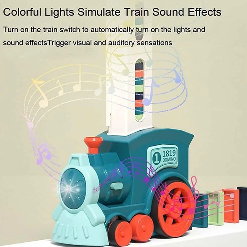 ست قطار دومینو GGEROU با 120 قطعه دومینو، ست قطار دومینو چیدمان خودکار با چراغ و صدا، اسباب بازی پازل ساخت و چیدن دومینو STEAM برای هدیه مدرسه کودکان 3+ سال پسران دختران