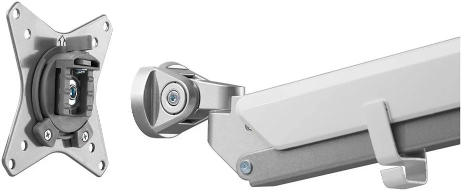 بازوی مانیتور تعادلی Skill Tech، مناسب برای مانیتورهای تخت و خمیده 17 تا 32 اینچ، مکانیزم فنر گازی داخلی، چرخش 180 درجه، 2 پورت USB 3.0، ایده آل برای میزها و اتاقک های مجاور، نقره ای | SH100 C013