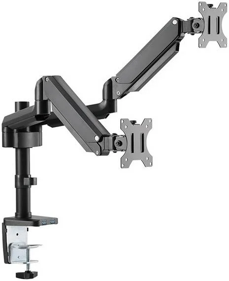 بازوی نگهدارنده مانیتور دوگانه Skill Tech، سایز صفحه نمایش 17 تا 32 اینچ، صفحه VESA جداشدنی، فنر گازی قابل تنظیم، محدوده چرخش، مشکی | SHT26-C024UP