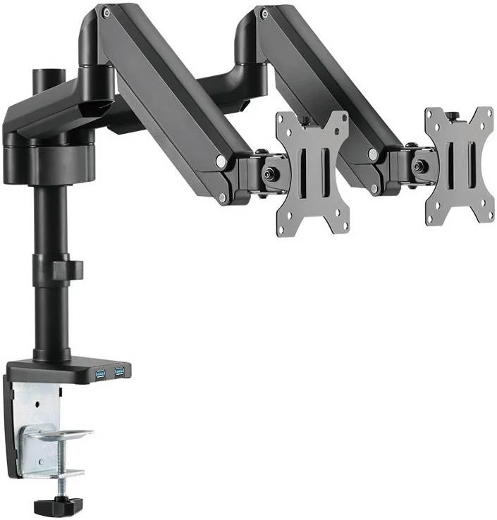 بازوی نگهدارنده مانیتور دوگانه Skill Tech، سایز صفحه نمایش 17 تا 32 اینچ، صفحه VESA جداشدنی، فنر گازی قابل تنظیم، محدوده چرخش، مشکی | SHT26-C024UP