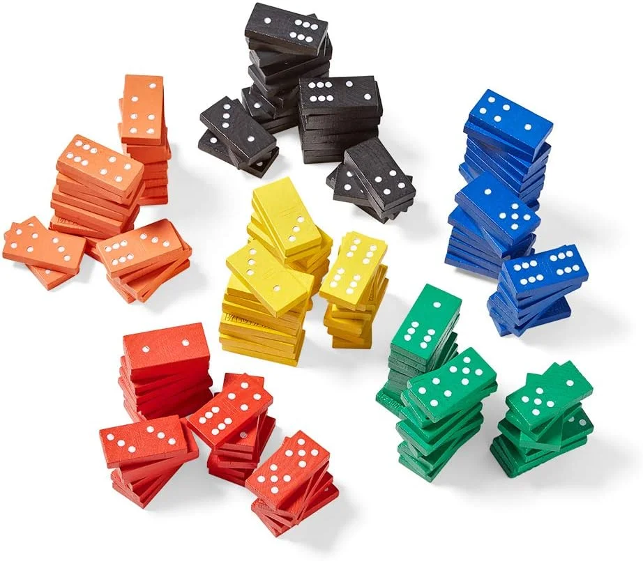 مجموعه دومینو چوبی دست‌ساز با رنگ‌های متنوع، کیت کلاسی دومینو دوبل-شش (6 مجموعه 28 عددی)