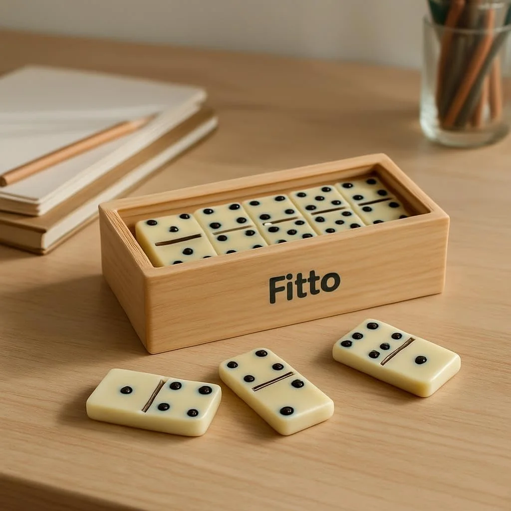 مجموعه بازی دومینو کلاسیک Fitto به همراه جعبه نگهداری چوبی - بازی تخته ای خانوادگی برای شب های بازی، مهمانی ها و سرگرمی (مجموعه دومینو، دومینو چوبی، بازی خانوادگی)