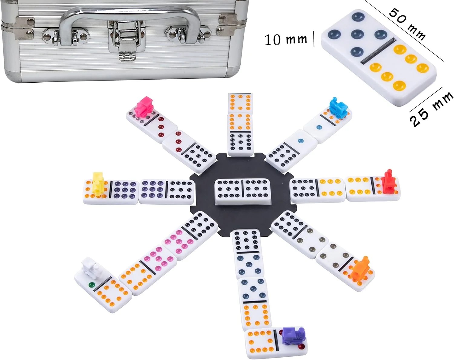 Engelhart - ست کامل دومینو قطار مکزیکی دوبل 12 در جعبه فلزی به همراه لوازم جانبی