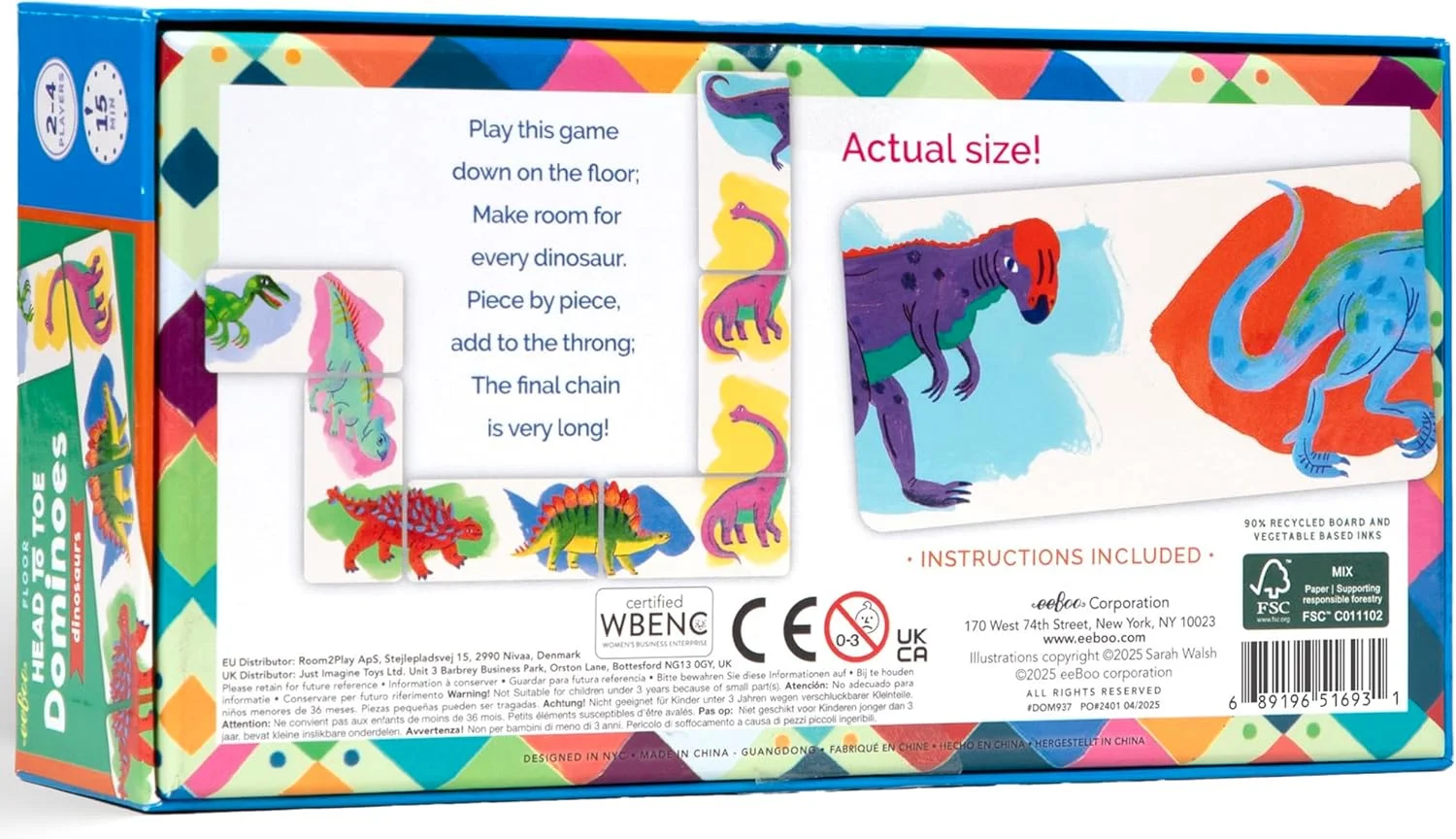 بازی دومینو سر تا پای دایناسور ایی‌بو - 28 قطعه بازی تطبیق، تصاویر بزرگ و رنگارنگ دایناسور، بازی تقویت مهارت، مناسب کودکان پیش دبستانی 3 سال به بالا