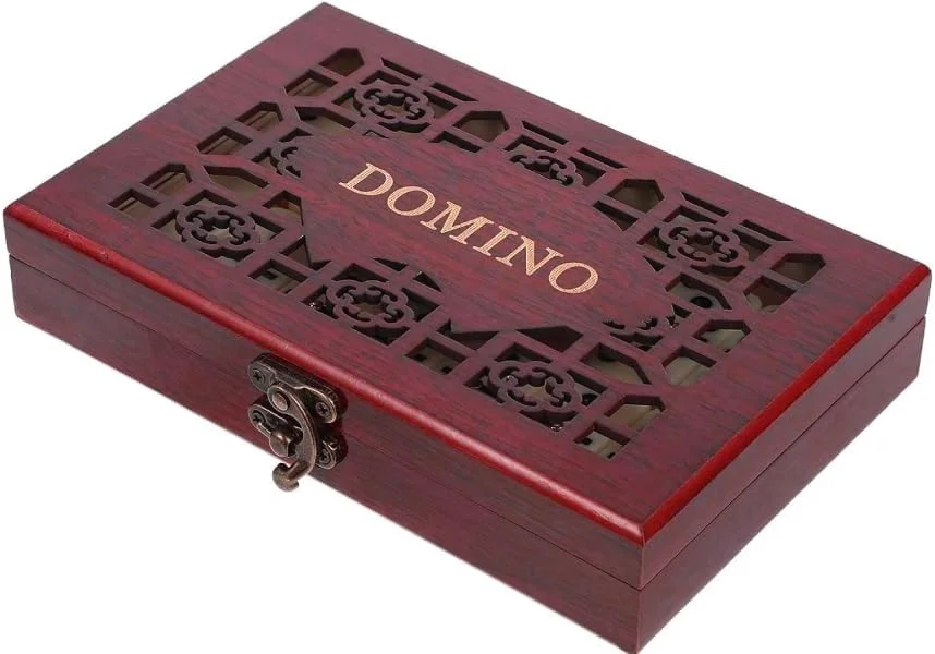 مجموعه بازی دومینو با 28 قطعه و جعبه چوبی، دومینوهای کلاسیک با نقطه های مشکی، بازی رومیزی اعداد کلاسیک، بلوک های دومینو، اسباب بازی های آموزشی چوبی برای بزرگسالان