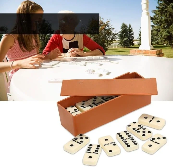 بازی کلاسیک دابل سیکس - 28 مهره بادوام با جعبه نگهداری مسافرتی، بازی رومیزی سرپوشیده برای کودکان و بزرگسالان، بازی تخته ای خانوادگی سرگرم کننده برای مهمانی ها، شب بازی و بازی در سفر