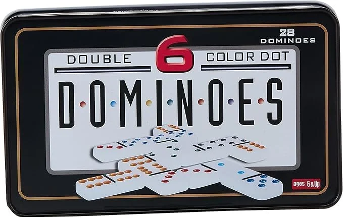 دومینو نقطه رنگی دابل 6 با جعبه فلزی - مجموعه 28 عددی | مجموعه بازی فکری ریاضی برای همه
