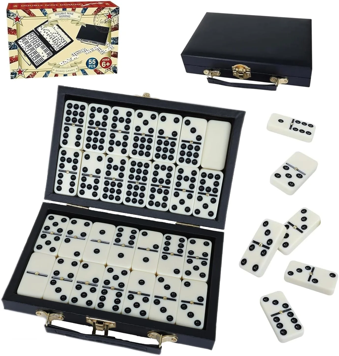 مجموعه دومینو دابل ناین برای بزرگسالان با جعبه نگهداری - بازی دومینو 55 مهره ای برای مسافرت و تعطیلات - بازی های تخته ای کلاسیک، ایده آل به عنوان هدیه اسباب بازی برای تولد و مهمانی های خانوادگی