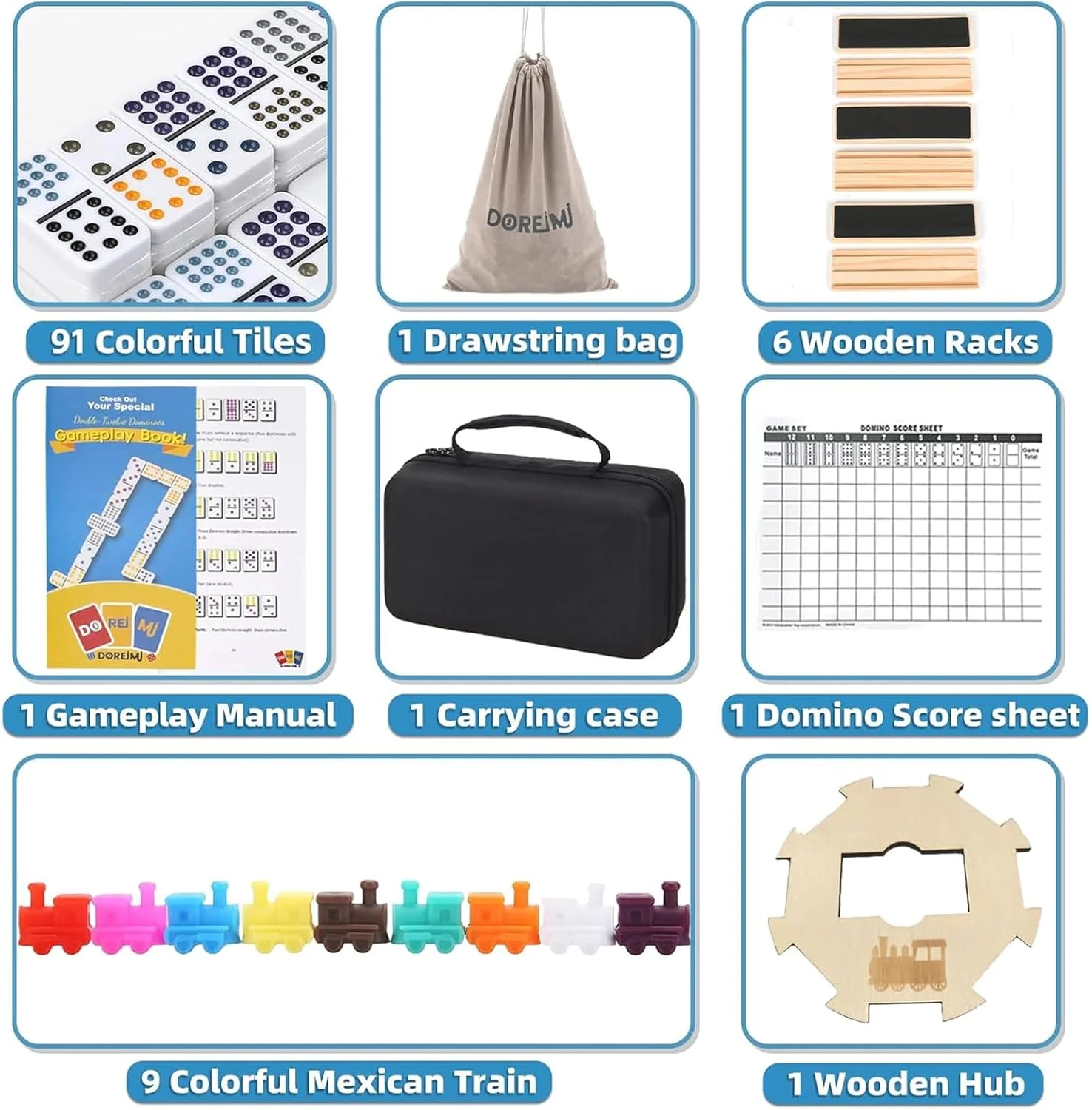 مجموعه دومینو قطار مکزیکی دوبل 15، دومینو پانزده دوتایی با 136 مهره، دومینو نقطه ای برای بازی های تخته ای خانوادگی بزرگسالان با کیف EVA سبک وزن قابل حمل برای مسافرت و کمپینگ