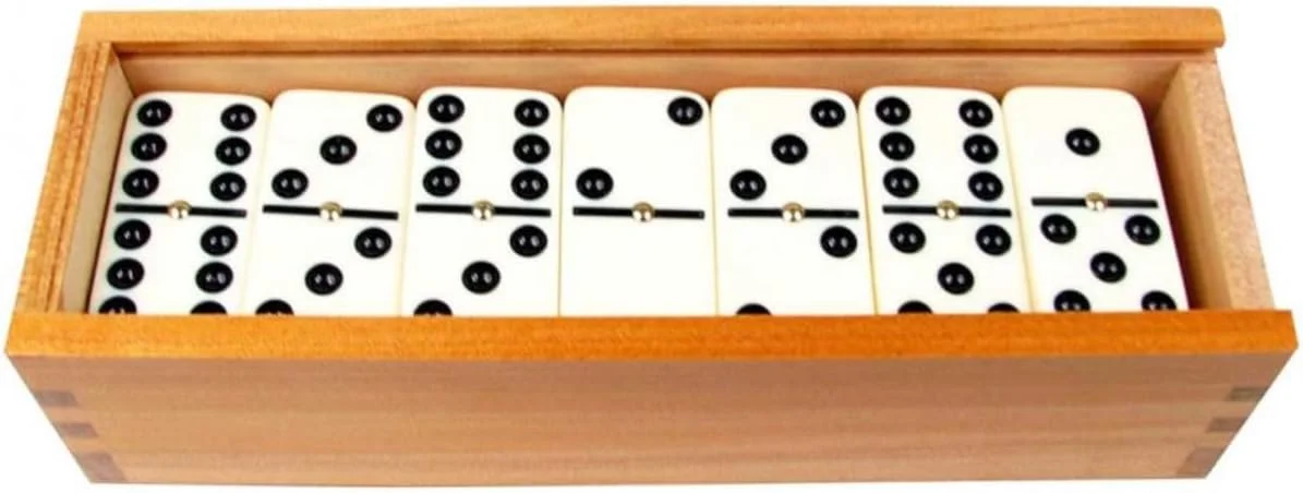 دومینو دابل 6 - مجموعه 28 عددی با جعبه چوبی، مهره های دومینو عاجی کلاسیک، بازی رومیزی شماره دار