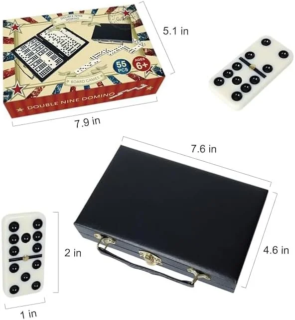 مجموعه دومینو دابل ناین برای بزرگسالان با جعبه نگهداری - بازی دومینو 55 مهره ای برای مسافرت و تعطیلات - بازی های تخته ای کلاسیک، ایده آل به عنوان هدیه اسباب بازی برای تولد و مهمانی های خانوادگی