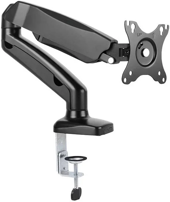 بازوی مانیتور فنری گازی قابل تنظیم Skill Tech، پایه گیره ای و سوراخ دار برای مانیتورهای LCD ۱۳ تا ۲۷ اینچی تا وزن ۶.۵ کیلوگرم، مشکی | SH 130-C012