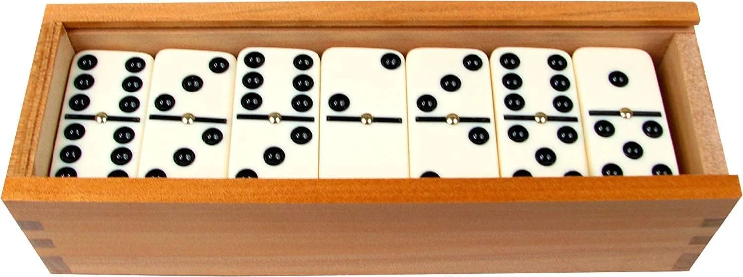 مجموعه دومینو - مجموعه 28 قطعه ای دومینو دابل-شش عاجی، بازی رومیزی اعداد کلاسیک با جعبه حمل/نگهداری چوبی (2-4 بازیکن)