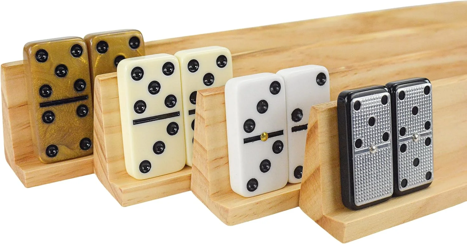 پایه های دومینو - طراحی خاص، نگهدارنده های کاشی قهوه ای فندقی برای مجموعه دومینو، قطارهای مکزیکی، ماجون، پای مرغ