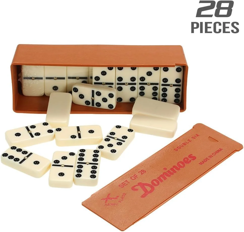 مجموعه دومینو - مجموعه 28 قطعه ای دومینو دابل-شش عاجی، بازی رومیزی اعداد کلاسیک با جعبه حمل/نگهداری چوبی (2-4 بازیکن)
