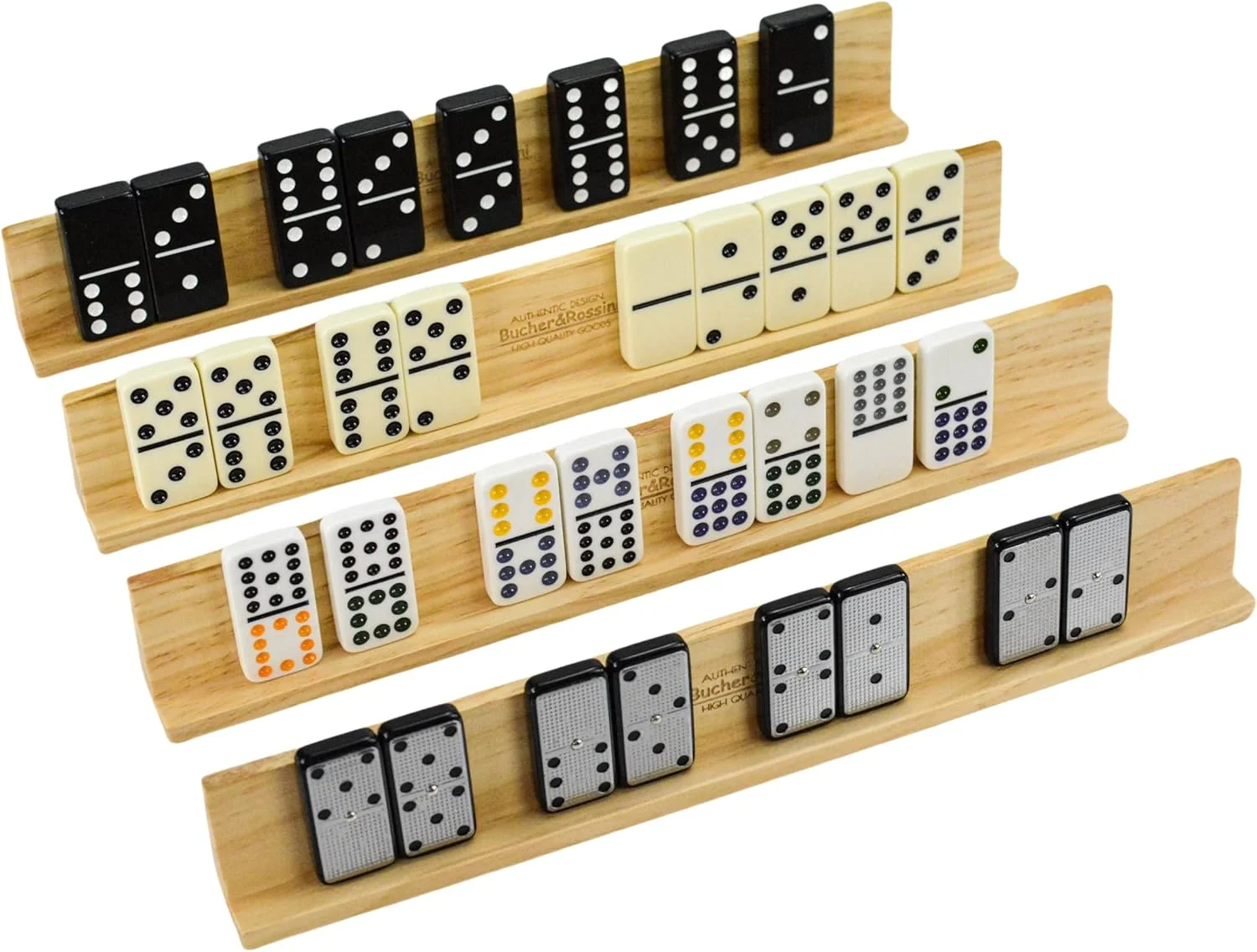 پایه های دومینو - طراحی خاص، نگهدارنده های کاشی قهوه ای فندقی برای مجموعه دومینو، قطارهای مکزیکی، ماجون، پای مرغ