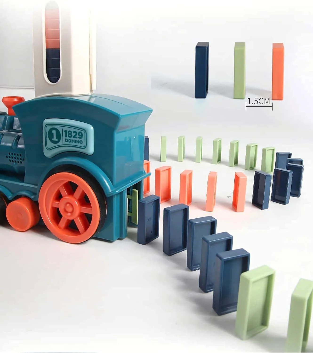 مجموعه اسباب بازی قطار دومینو، 60 قطعه بلوک دومینو با نور و صدا، اسباب بازی ساختنی STEM برای کودکان 3 تا 7 سال - رنگ ممکن است متفاوت باشد